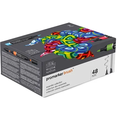 Set de markere cu alcool Promarker Brush cu două capete - 48 de buc, essential collection set