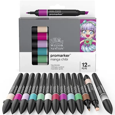 Promarker Set markere cu alcool cu două vârfuri  - 12+1 buc, Manga Chibi