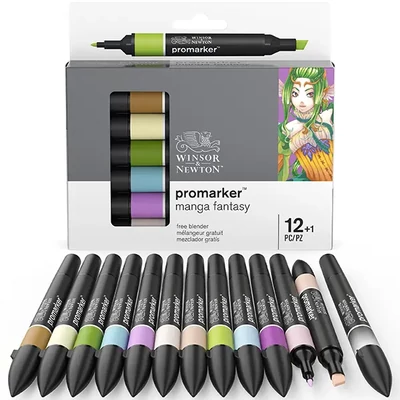 Set markere cu alcool cu două vârfuri ProMarker - 12+1 buc, Manga Fantasy