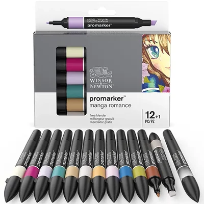 Set de markere cu alcool ProMarker cu două capete - 12+1 buc, manga romance