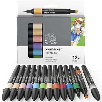 Set markere cu alcool cu două vârfuri ProMarker- 12+1 buc, Manga Set 1