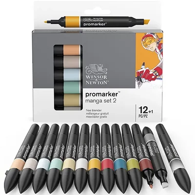 Set markere cu alcool cu două vârfuri ProMarker- 12+1 buc, Manga Set 2