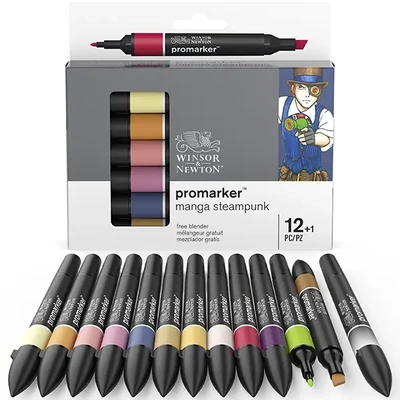 Promarker Set markere cu alcool cu două vârfuri  - 12+1 buc, Manga Steampunk - 12+1 buc