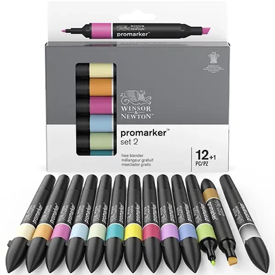 Set markere cu alcool cu două vârfuri ProMarker- 12+1 buc, Set 2