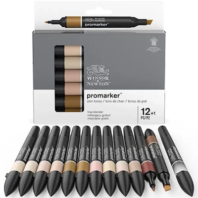 Set de markere cu alcool ProMarker cu două capete - 12+1 buc, skin tones