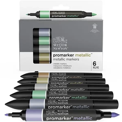 Set markere cu alcool cu două vârfuri ProMarker - 6 buc, metallic