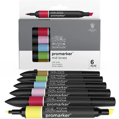 Set markere cu alcool cu două vârfuri ProMarker- 6 buc, mid tones