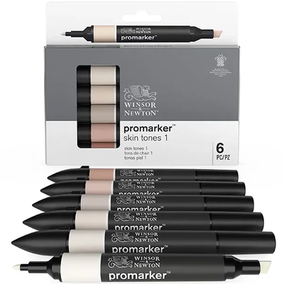 Set markere cu alcool cu două vârfuri ProMarker- 6 buc, skin tones set 1