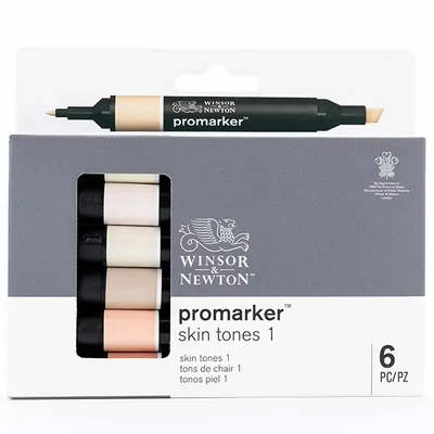 Set markere cu alcool cu două vârfuri ProMarker- 6 buc, skin tones set 1