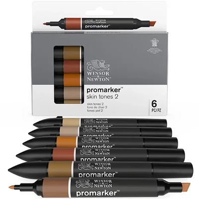 Promarker Set markere cu alcool cu două vârfuri  - 6 buc, skin tones set 2