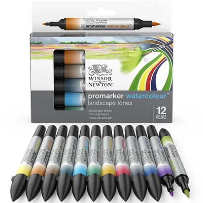 Promarker Watercolour marker tip pensulă acuarelă cu două vârfuri   set  - 12 buc, landscape tones