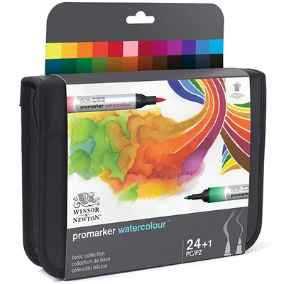 Promarker Watercolour marker tip pensulă acuarelă cu două vârfuri   set  - 24 buc, în suport cu fermoar