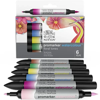 Promarker Watercolour marker tip pensulă acuarelă cu două vârfuri   set  - 6 buc, floral tones