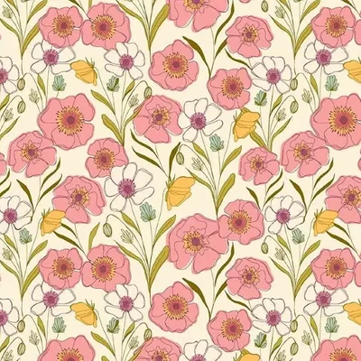 Tesatura patchwork - Makower - Meadow Walk Poppies Cream 1337L