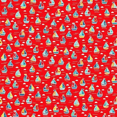 Tesatura patchwork - Makower - Pool Party Boats Red 2439/R