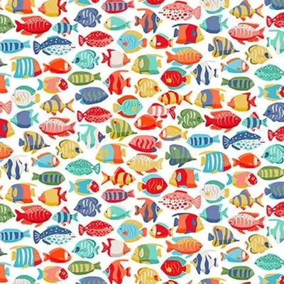 Tesatura patchwork - Makower - Deep Blue Sea 139/W Fish Shoal white