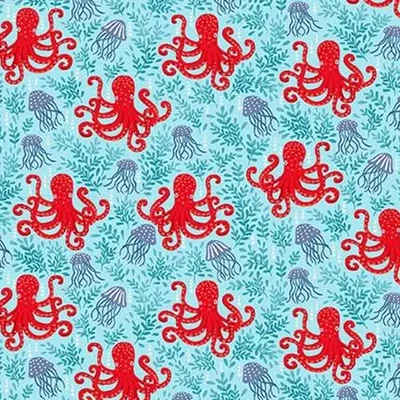 Tesatura patchwork - Makower - Deep Blue Sea 140/B2 Octopus light blue