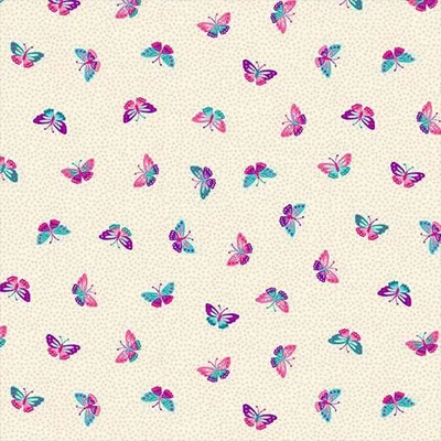 Tesatura patchwork - Makower - Tropica 149/Q Butterflies cream