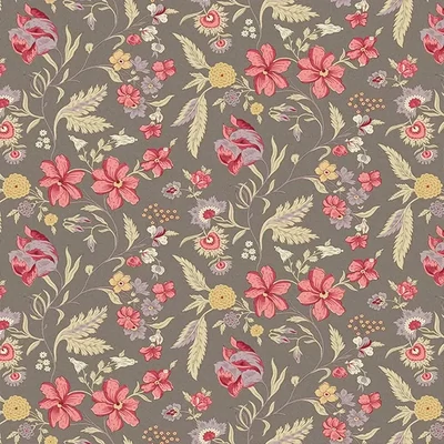 Material patchwork  - Makower - Wildflower Cottage 1590C Wildflower pewter