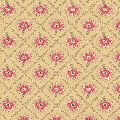 Material patchwork  - Makower - Wildflower Cottage 1591R Trellis buttercup