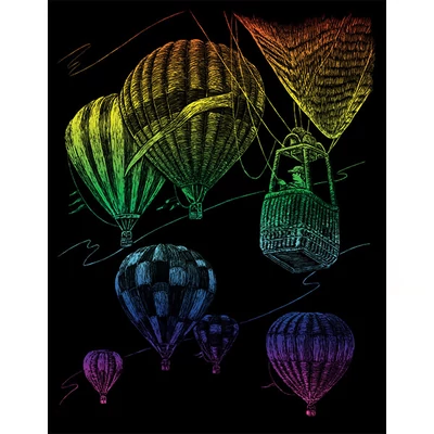 Set tablou gravură cu stilou gravură , 20x25 cm - Baloane cu aer cald, curcubeu