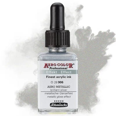 Schmincke AERO COLOR Professional vopsea aerograf , 28 ml - 906, AERO METALLIC brilliant silver