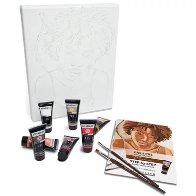 Set de vopsele acrilice abstracte Sennelier, Step by Step - Blessing Portrait: 7x21 ml + pânză + pensulă