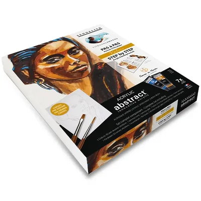 Set de vopsele acrilice abstracte Sennelier, Step by Step - Kabari Portrait: 7x21 ml + pânză + pensulă