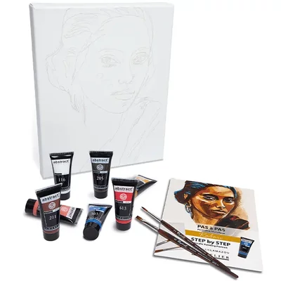 Set de vopsele acrilice abstracte Sennelier, Step by Step - Kabari Portrait: 7x21 ml + pânză + pensulă