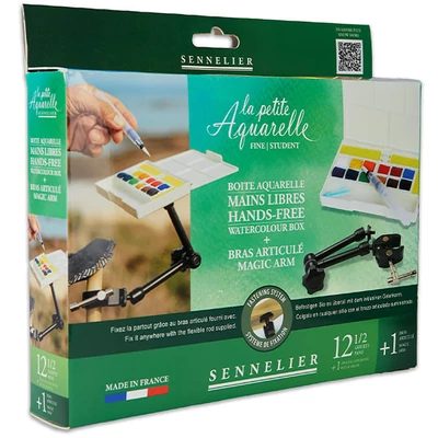 Sennelier la petite Aquarelle Set culori acuarelă - 12x1/2 recipiente + pensulă cu rezervor + magic arm, Hands-free