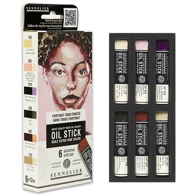 Sennelier Oil Stick Culori ulei, sub formă de baton Set - 6x12 ml, dark tones portrait