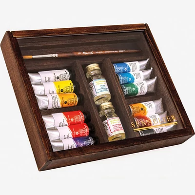 Sennelier Rive Gauche Set pictură în ulei, 12x10 ml + accesorii, în cutie de lemn