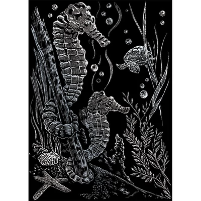 Set tablou gravură cu stilou gravură , 12x18 cm - Manji de mare, argintiu