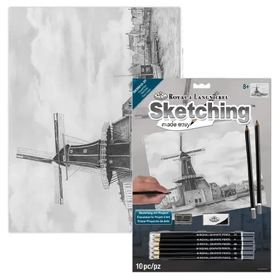 Desen de schiță realizat cu instrumente din setul de desen grafic, 22x30 cm – Moară