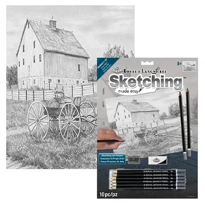 Desen de schiță realizat cu instrumente din setul de desen grafic, 22x30 cm – Căruță