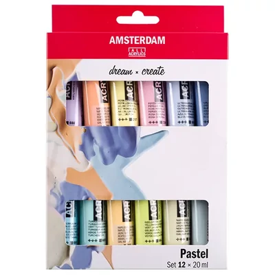 Talens Amsterdam set vopsea acrilică - 12x20 ml, culori pastelate