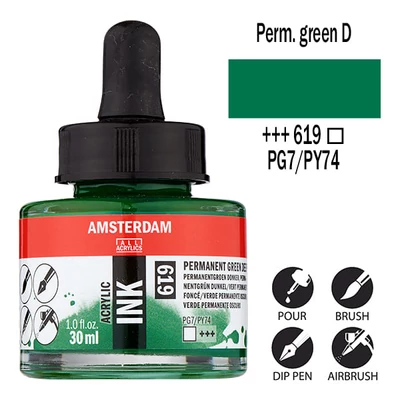 Talens Amsterdam cerneală acrilică, 30 ml - 619, permanent green deep