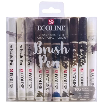 Talens Ecoline Brush Pen Set markere pensulă acuarelă - 10 buc, Grey