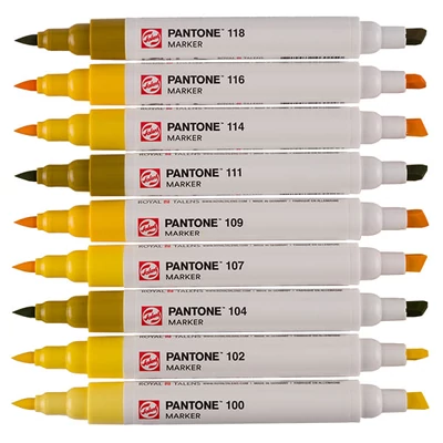 Talens Pantone marker pensulă  cu două vârfuri în set   - 9 buc, Yellow