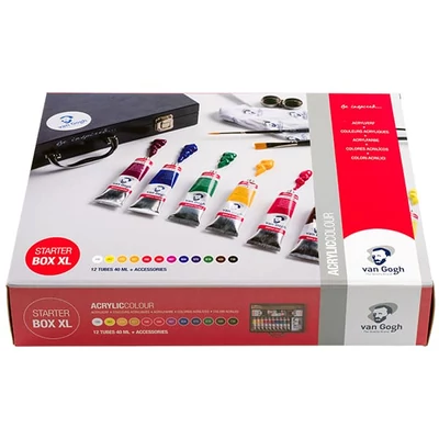 Talens Van Gogh Set pictură acrilică - Starter Box XL: 19 buc, în cutie din lemn