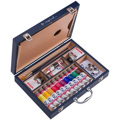 Talens Van Gogh Set pictură acrilică - Starter Box XL: 19 buc, în cutie din lemn