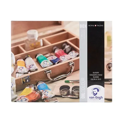 Set de vopsele în ulei Talens Van Gogh - 10x40 ml + accesorii, cutie din lemn