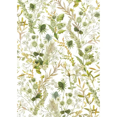 Hârtie de decoupage Tassotti - compoziție florală în nuanțe de verde și auriu