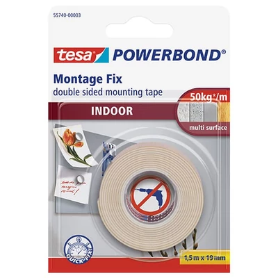 Tesa 55740 Powerbond bandă adezivă de montaj cu două fețe, interior, alb, 19 mm x1,5 m