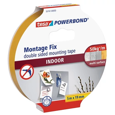 Tesa 55741 Powerbond bandă adezivă de montaj cu două fețe, interior, alb, 19 mm x 5 m