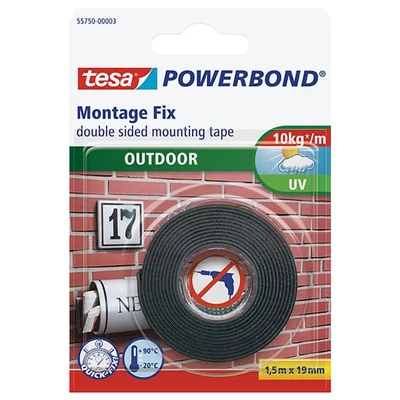 Tesa 55750 Powerbond bandă adezivă de montaj cu două fețe, exterior, negru, 19 mm x  1,5 m