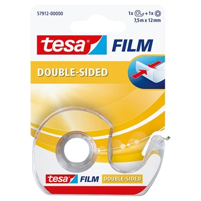 Tesa 57912 Tesafilm bandă adezivă cu două fețe cu dozator de unică folosință, 12 mm x 7,5 m