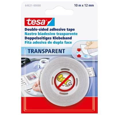 Tesa 64621 bandă adezivă cu două fețe, transparentă, 12 mm x 10 m