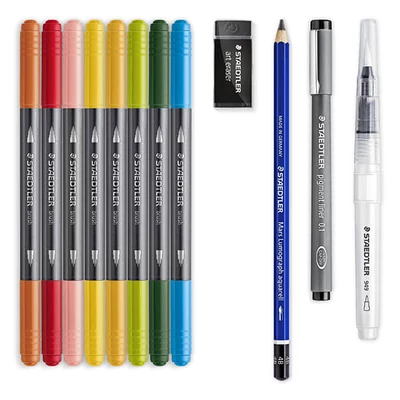 Set markere pensulă, Staedtler, Design Journey, Floral watercolour, cu două vârfuri - 12buc