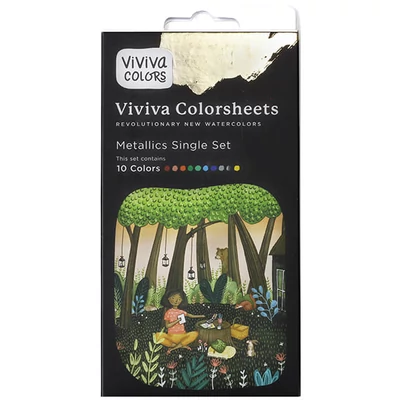 Set de palete de hârtie pentru acuarelă Viviva Colorsheets - 10 culori, Metallics Single Set